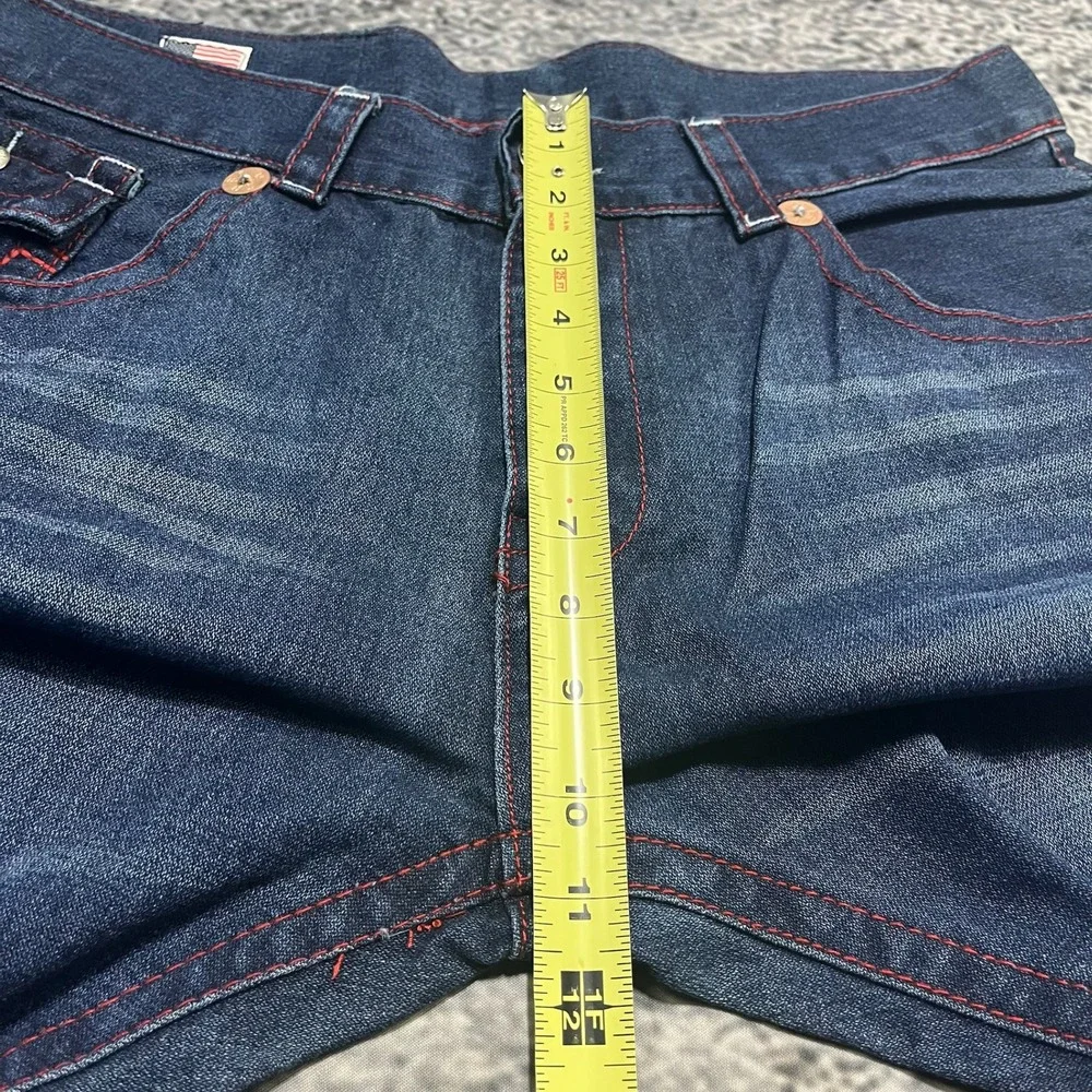 True Religion Straight Jeans Mens 38x34 Blue Red Stitched Logo‎ Flap Pockets Y2K